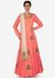 Peach Anarkali Suit In Silk With Zardosi And Cutdana Butti Work Online - Kalki Fashion
