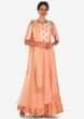 Peach Suit In Brocade Silk Beautified In Zardosi And Moti Work Online - Kalki Fashion