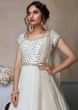 Pearl White Anarkali Suit With Lucknowi And Abla Embroidery 