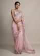 Petal Pink Saree In Organza With Resham Embroidered Floral Design On The Border  