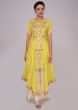 Pine yellow suit in front panel embroidery with off white sharara
