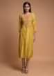 Pineapple Yellow Kurti With Colorful Thread Embroidered Yoke And Buttis 