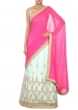 Pink and green lehenga saree enhanced in embroidered butti only on Kalki