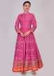 Pink and orange shaded cotton anarkali suit in ikkat print