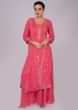 Pink georgette suit with zari embroidery in center panel and side butti