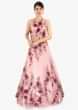 Pink net gown in resham embroidery 