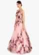 Pink net gown in resham embroidery 