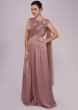 Pink satin gown enhanced in drape and embroidered yoke only on Kalki