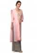 Pink straight suit in cotton silk with embroidered placket only on Kalki
