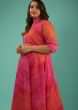 Pink And Orange Shaded Anarkali Dress With Bandhani And Foil Print In Chevron Pattern  