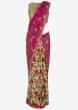 Pink and cream half and half saree with weaved butti and floral print only on Kalki