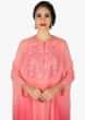Pink and peach shaded kaftans kurti with resham embroidered placket only on Kalki