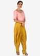 Pink crop top and yellow dhoti suit  in moti sequin work only on Kalki