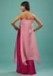 Pink Icing Linen Satin Kurti And Hot Pink Palazzo Set With High Slits On The Sides And Sequins Work