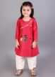 Kalki Girls Pink Kurta Set In Cotton Silk With Machine Embroidery And Colorful Buttons