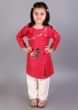 Kalki Girls Pink Kurta Set In Cotton Silk With Machine Embroidery And Colorful Buttons