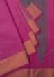 Pink saree in silk beautified in weaved embroidery only on Kalki