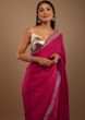 Pink Satin Saree With Heavy Stone Work On The Borders In A  Floral Design