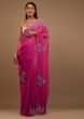 Pink Satin Saree With Swarovski Stonework In A Rose Motif