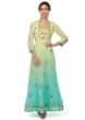 Pista green and blue georgette anarkali suit with embroidered placket only on Kalki