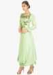 Pista green long silk tunic dress with side cowl drape