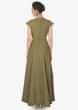 Pista Olive Green Overlapping Layers Dress With Cat Motifs Online - Kalki Fashion