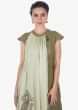 Pista Olive Green Overlapping Layers Dress With Cat Motifs Online - Kalki Fashion