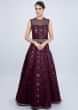Plum Gown With Cord Embroidery Teamed With Shoulder Cape And Flared Sleeves Online - Kalki Fashion