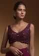 Plum Purple Crop Top With Cut Dana And Sequins Embellished Stripes And Floral Pattern
