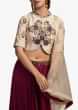 Plum skirt in satin with cream blouse in zardosi embroidery  