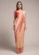 Powder Peach Saree In Silk With Woven Floral Jaal And Red Patola Pallu