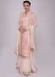 Powder pink lucknowi palazzo suit set with chiffon dupatta 
