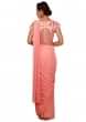 Powder pink ready pleated saree with sequin embroidered blouse only on Kalki