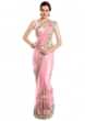 Powder Pink Saree In Flower Patch Work Embroidery Online - Kalki Fashion