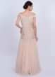Powder pink scallop embroidered fish cut gown with strap and cold shoulder sleeves only on Kalki