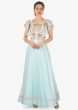 Powder blue anarkali dress with embroidered bodice and fancy sleeve only on Kalki