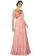 Prism pink gown with resham embroidered neckline and cowl drape only on Kalki