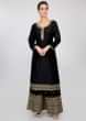 Black Palazzo Suit Set With Golden Weaved And Zari Embroidery  