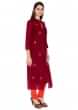 Maroon Cotton Kurti With Jacket Style And Thread Flower Embroidery Only On Kalki