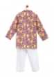 Kalki Boys Purple Kurta Set In Cotton With Mango Print And Cloud Buttons By Tiber Taber