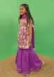 Kalki Girls Purple Sharara Suit In Cotton With A Straight Cut Mango Print Strappy Kurti By Tiber Taber