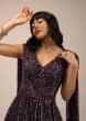 Purple Sleeveless Gown With Low Cut Back And Sequins Work