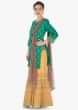 Rama green straight suit with yellow palazzo pant and contrast grey net dupatta only on Kalki