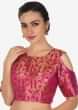 Rani Pink And Gold Brocade Blouse With Cold Shoulder Online - Kalki Fashion