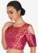 Rani Pink And Gold Brocade Blouse With Cold Shoulder Online - Kalki Fashion