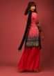Rani Pink And Navy Blue Ombre Sharara Suit In Brocade Silk With Bandhani Jaal And Tassels On The Hemline  
