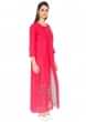Rani Pink Cotton, Georgette Kurti With Elegant Thread Work Across Shoulder And Bottom Only On Kalki
