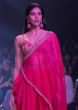 Fuschia Rose Crop Top And Dhoti Pants With Embossed Embroidery And Organza Cape  