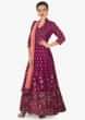 Rani pink floral print cotton anarkali embellished with sequin and cut dana only on kalki