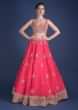 Fuschia Rose Lehenga Choli With Hand Embroidered Buttis In Embossed Embroidery 